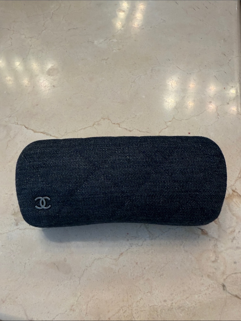 CHANEL Black Denim Quilted Hard Sunglasses Case with CC Logo